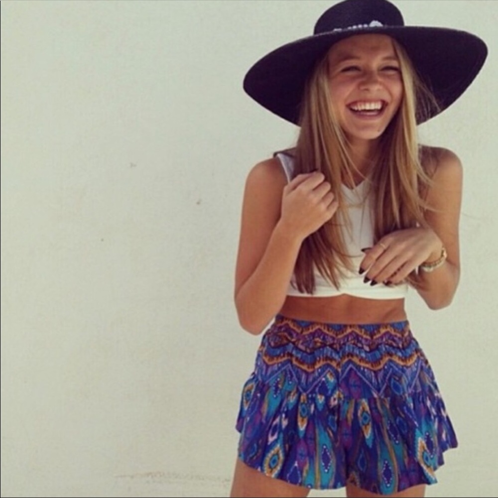 LF blue flowy shorts geo print